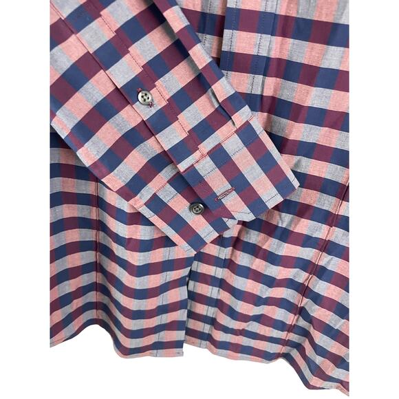 Banana Republic Medium Button Shirt Slim Fit Long Sleeve Blue Red Plaid Gray - Picture 4 of 10